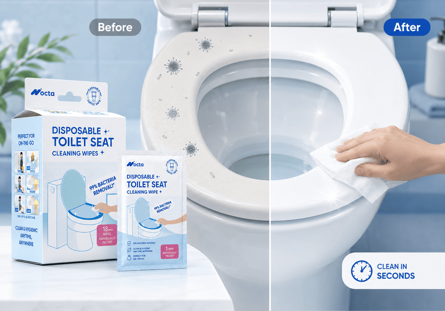 Disposable Toilet Seat Cleaning Wipes