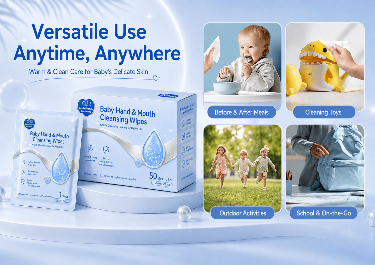 Baby hands and mouth wipes