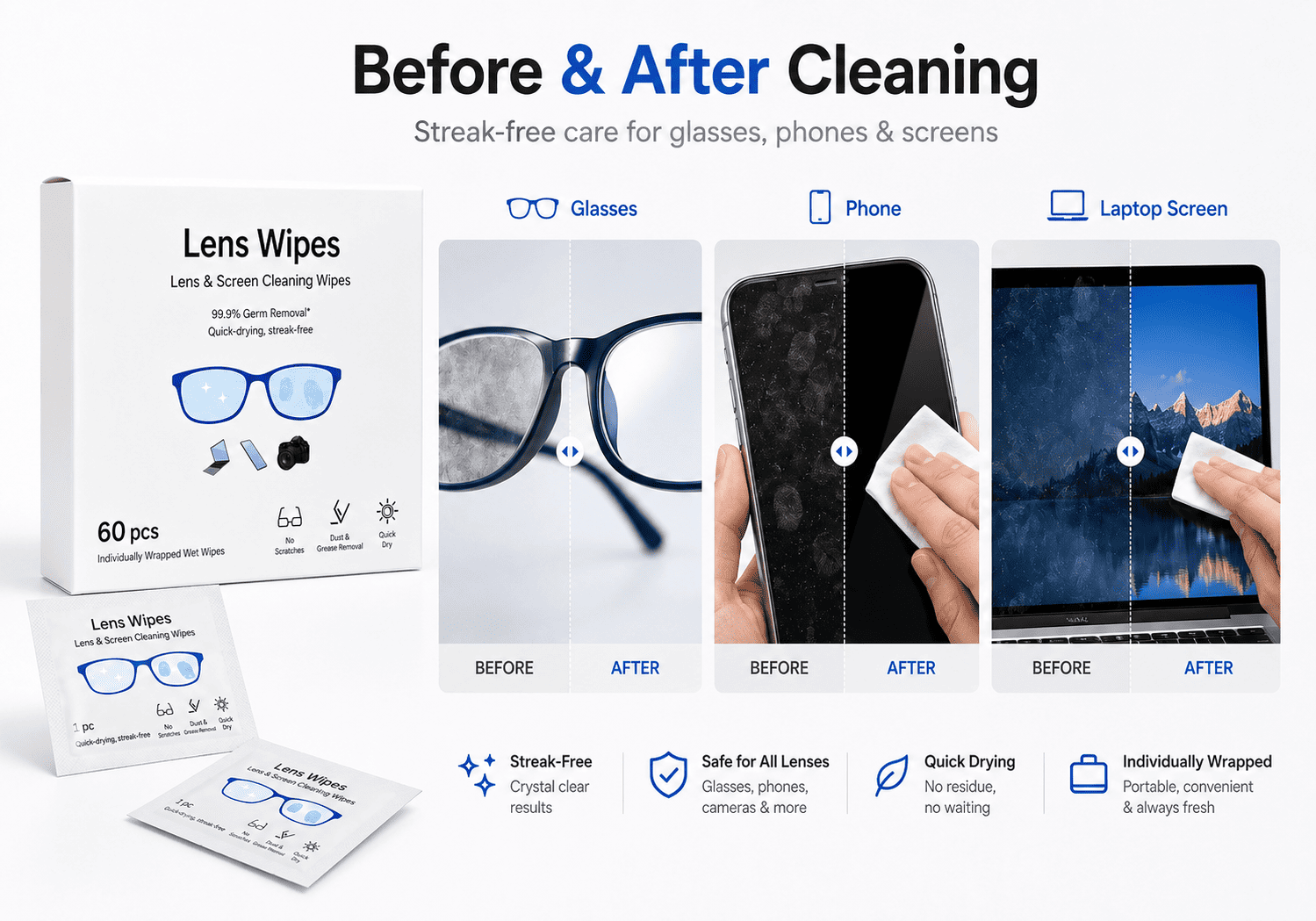 Lens and Screen Cleaning Wet Wipes