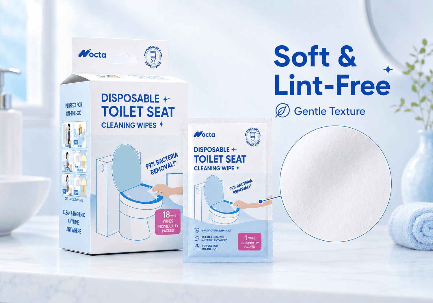 Disposable Toilet Seat Cleaning Wipes